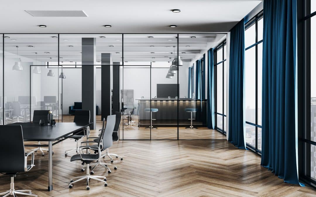 Office interior with meeting table and chairs