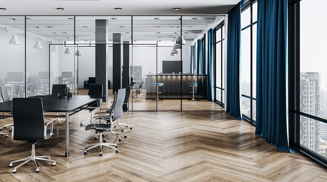 Office with table, chairs and conference room